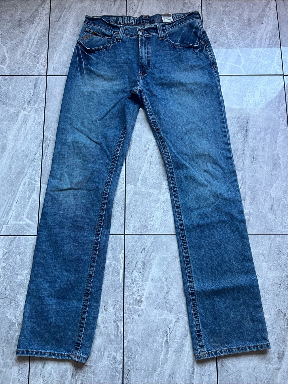 Ariat Mens Denim Low Rise Boot Jeans Logo  Pocket Straight Leg 100%Cotton34Wx38L
